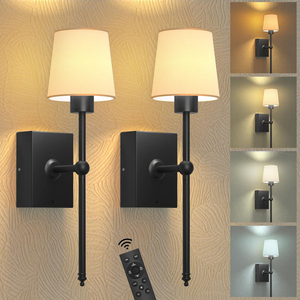 iThird Battery Operated Wall Sconces Set of 2, Black Rechargeable Wall Lights with 6000mAh Detachable Battery and Remote,4CCT Dimmable Wireless Sconce Lamp for Bedroom Living Room Hallway Bathroom